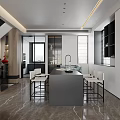 Modern Dining and Living Room Interior With Sofa Coffee Table Round Rug And Staircase