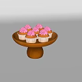 Freshly Baked Cupcakes With Pink Frosting On Brown Wooden Cake Stand
