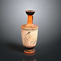 Ancient Ceramic Vase Sculpture With Painted Figure Design And Black Rim