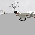 Modern Fabric Sofa Set With White Cushions Wooden Coffee Table And Decorative Branches