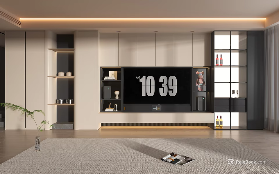 Modern TV Cabinet Design With Built-in TV Shelves And Storage Cabinets 3d model 
