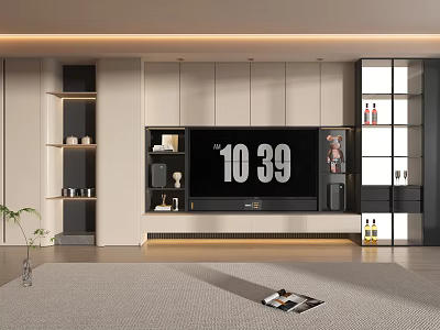 Modern TV Cabinet Design With Built-in TV Shelves And Storage Cabinets 3d model