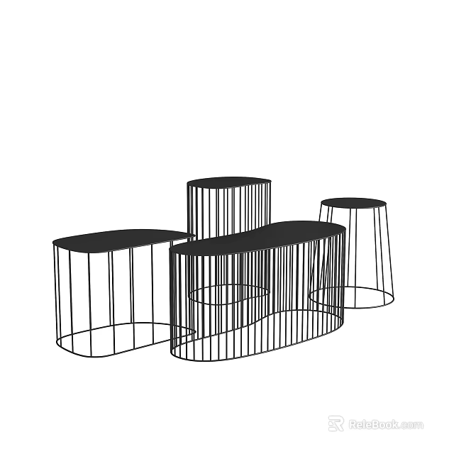 Modern Coffee Tables With Metal Frame And Various Shapes For Living Room 3d model 