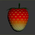 Fresh Juicy Red Strawberry with Yellow Dots Green Stem and Leaves