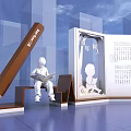 Educational Book Themed Sculpture With Three Character Classic Reading Figure And Urban Background