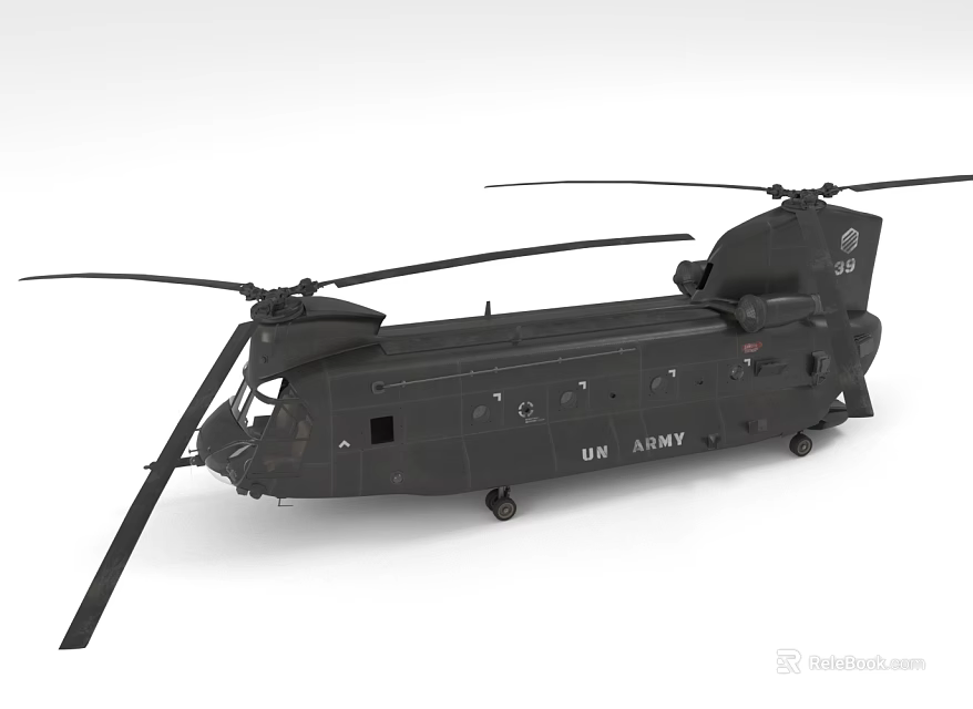 Black US Army Military Helicopter With Twin Rotor And Heavy Transport Design 3d model 