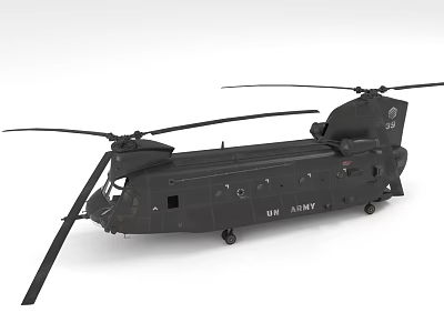 Black US Army Military Helicopter With Twin Rotor And Heavy Transport Design 3d model