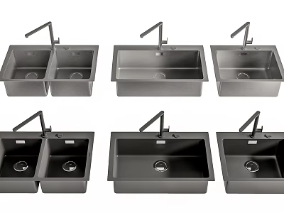Stainless Steel Kitchen Sinks Various Styles Single And Double Bowl With Faucet 3d model