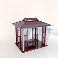 Red Wooden Pavilion Chinese Style Structure With Lattice Windows And Roof Design