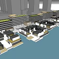 Traditional And Modern Commercial Street With Black Rooftops And Multi Story Buildings
