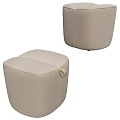 Soft Beige Fabric Padded Square Stools With Small Yellow Side Tag 3d model