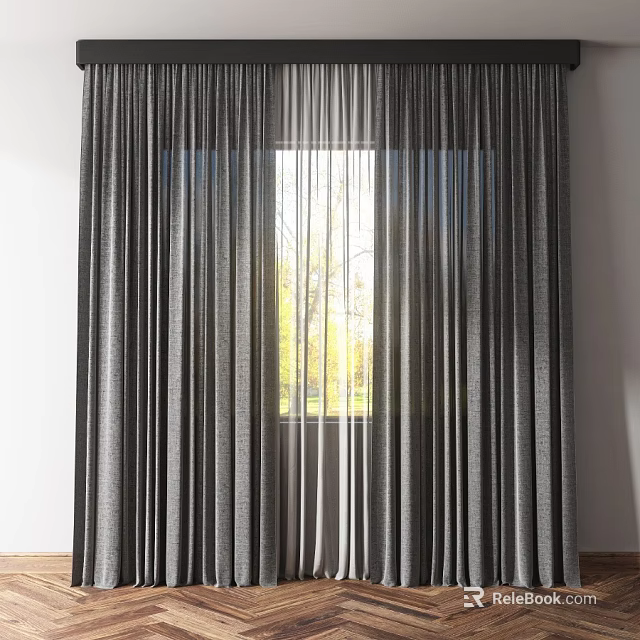 Modern Gray Light Filtering Curtains With Elegant Design For Home Window 3d model 