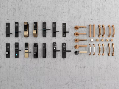 Modern Door Handles With Smart Keypad Locks And Traditional Lever In Black Brass Finishes 3d model