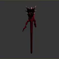 Red Mythical Dragon Character with Open Mouth Curved Tail and Scaled Body