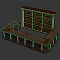 Traditional Wooden Counter And Bookshelf With Carved Details Arch Shelves And Drawer Cabinet
