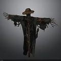 Scarecrow Figure With Brown Hat Tattered Clothes And Twig Arm Structure