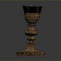 Elegant Golden Decorative Goblet with Intricate Carved Detailing and Ornate Base as Household Decor Item