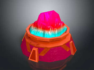 3D Scene Component With Pink Top Blue Green Flowing Area And Orange Pink Base 3d model