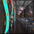 Stylish Bar Interior With Neon Lights Purple Lighting Comfortable Sofa Seats And Bar Counter