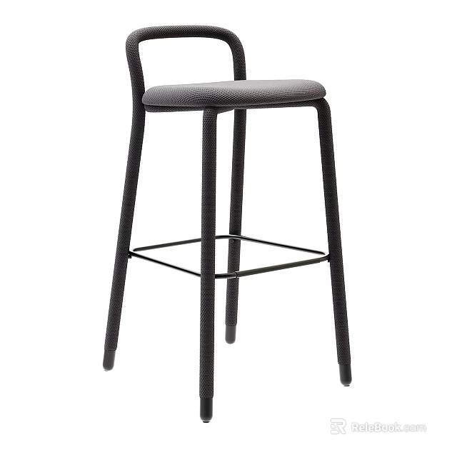 Modern Bar Stool With Black Metal Frame And Gray Upholstered Seat 3d model 