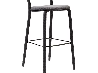 Modern Bar Stool With Black Metal Frame And Gray Upholstered Seat 3d model
