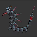 Game Movie Character Mechanical Monster With Red Blue Glow And Spiked Armor
