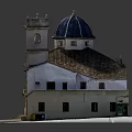 Detailed Traditional Building Model With Blue Dome Roof Tower Windows And Door