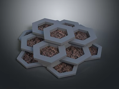 Stacked Gray Hexagonal Household Items With Brown Particles For Home Decor 3d model