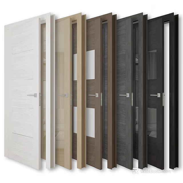 Interior Hinged Doors In Multiple Colors With Wooden Panels And Glass Inserts 3d model 