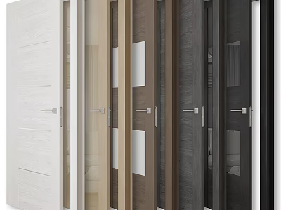 Interior Hinged Doors In Multiple Colors With Wooden Panels And Glass Inserts 3d model