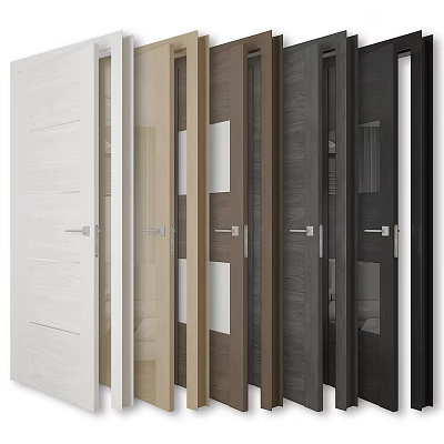 Interior Hinged Doors In Multiple Colors With Wooden Panels And Glass Inserts 3d model