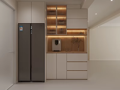 Modern Kitchen Sideboard with Glass Door Storage LED Lighting Coffee Machine and Drawers 3d model