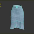 Light Blue Skirt With Pink Waist Flower Decoration And Pleated Front Split Hem