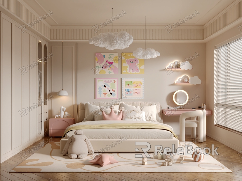 Cream wind bedroom model