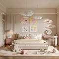 Cozy Kids Room Interior Design With Cloud Pendant Lights Cartoon Paintings And Stuffed Toys