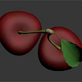 Fresh Red Cherries With Green Leaf And Stem On Dark Background