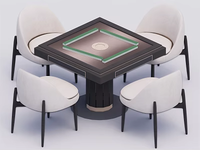 Modern Square Table and Chair Set with Green Border Top White Upholstered Seats Black Legs 3d model