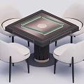 Modern Square Table and Chair Set with Green Border Top White Upholstered Seats Black Legs