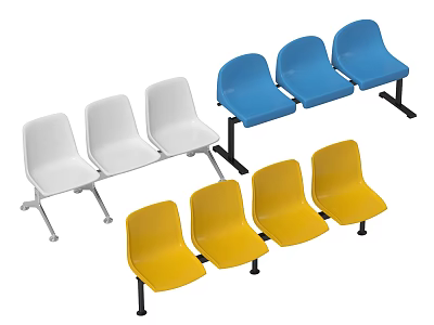 Colorful Public Chairs With White Blue Yellow Connected Row Design For Public Spaces 3d model