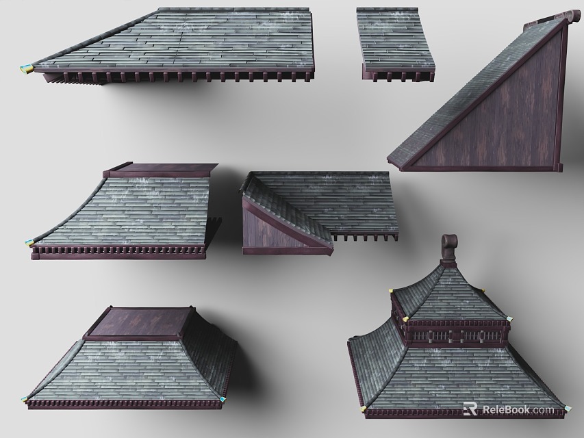 Traditional Architectural Roof Components Design With Tiled Surfaces And Sloped Structures 3d model 