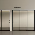 Modern Glass Sliding Doors With Black Frames In Minimalist Interior 3d model