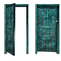 Teal Green Vintage Wooden Swing Doors With Distressed Panel And Classic Design