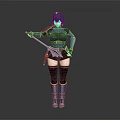 Game and Movie Character with Blue Hair Armored Outfit holding Weapon in Combat Style