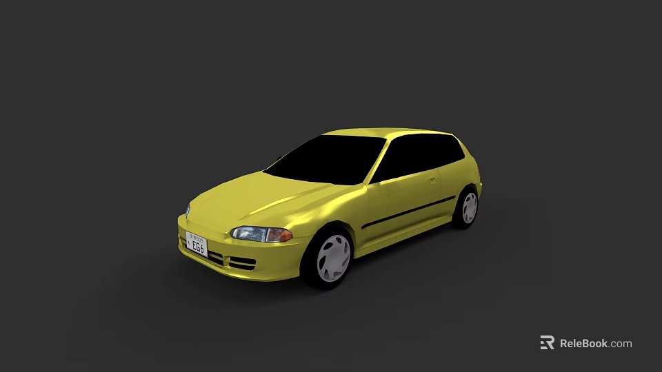 Yellow Hatchback Car With Black Windows And White Wheels Modern Design 3d model 