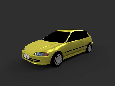 Yellow Hatchback Car With Black Windows And White Wheels Modern Design 3d model