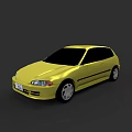 Yellow Hatchback Car With Black Windows And White Wheels Modern Design 3d model