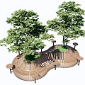 Wooden Outdoor Chairs With Curved Design Surrounded By Trees In Garden