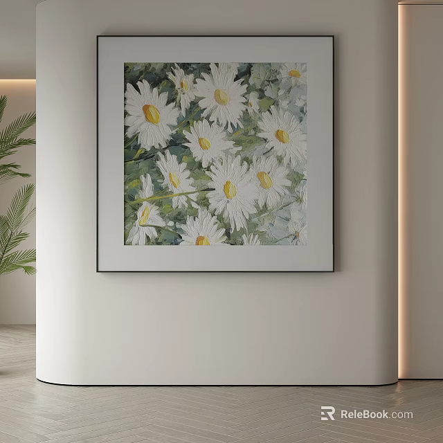 Abstract Painting Featuring White Daisies Floral Art For Home Wall Decor 3d model 