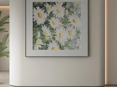 Abstract Painting Featuring White Daisies Floral Art For Home Wall Decor 3d model