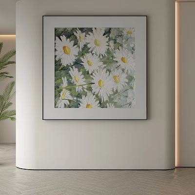Abstract Painting Featuring White Daisies Floral Art For Home Wall Decor 3d model